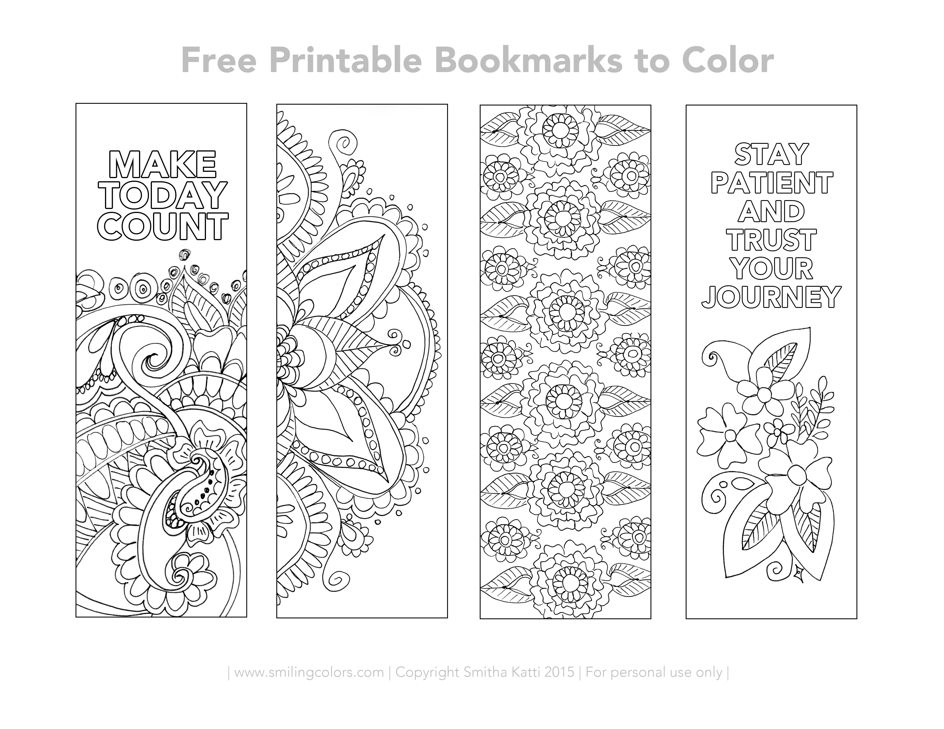 Free Printable Bookmarks to color Smitha Katti