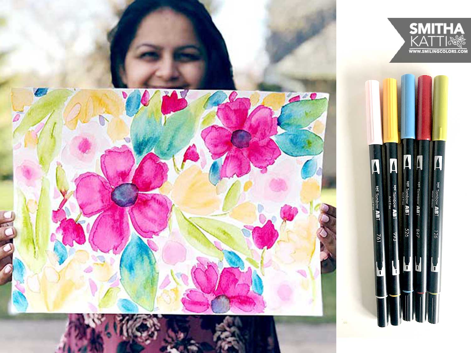 how to paint simple watercolor florals with Smitha Katti