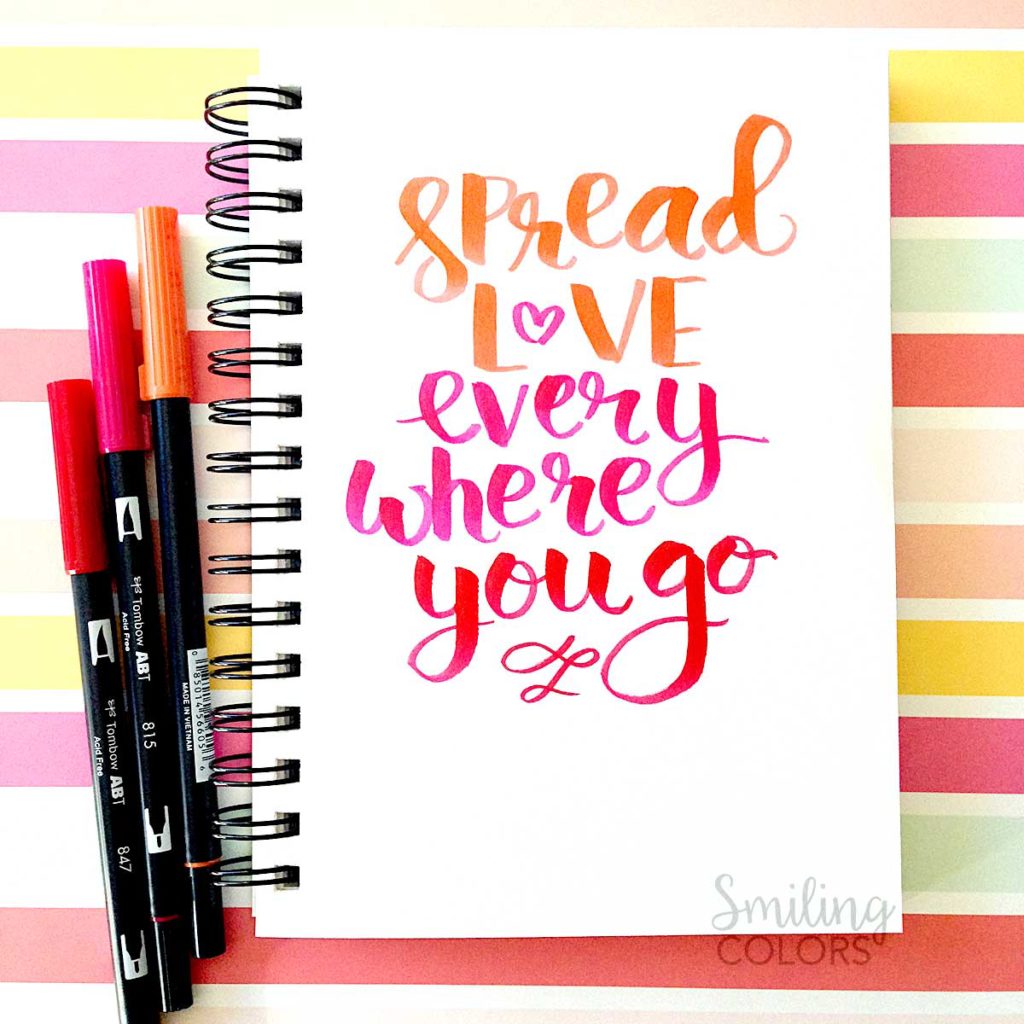Tombow brush pen lettering spread love every where you go