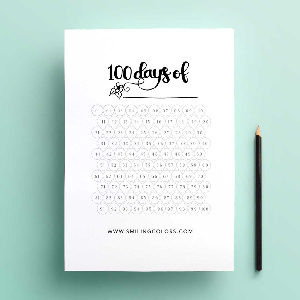 goal tracking printable -100-days