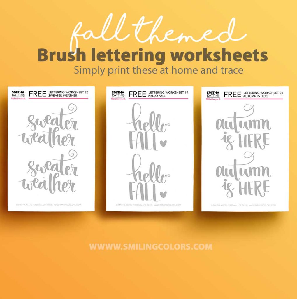 brush lettering worksheets fall themed