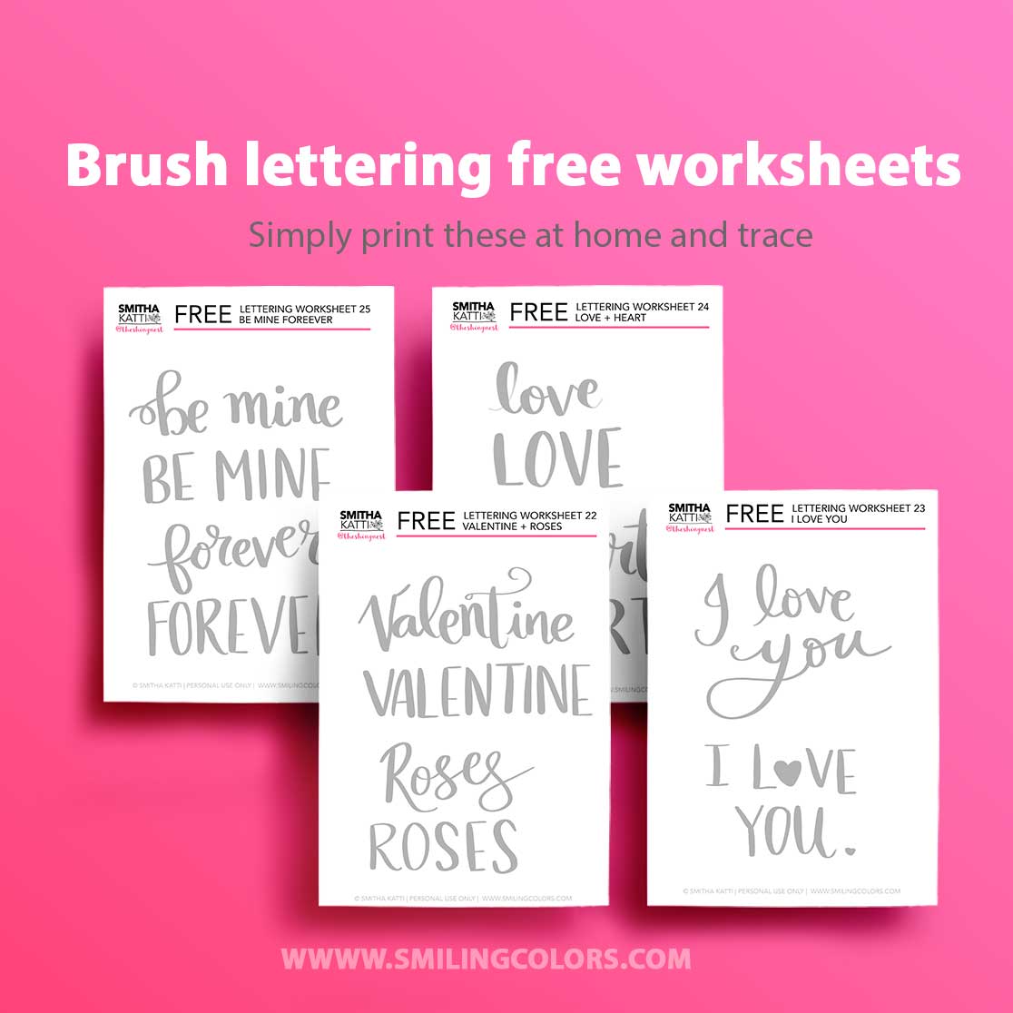 brush lettering free worksheets valentine