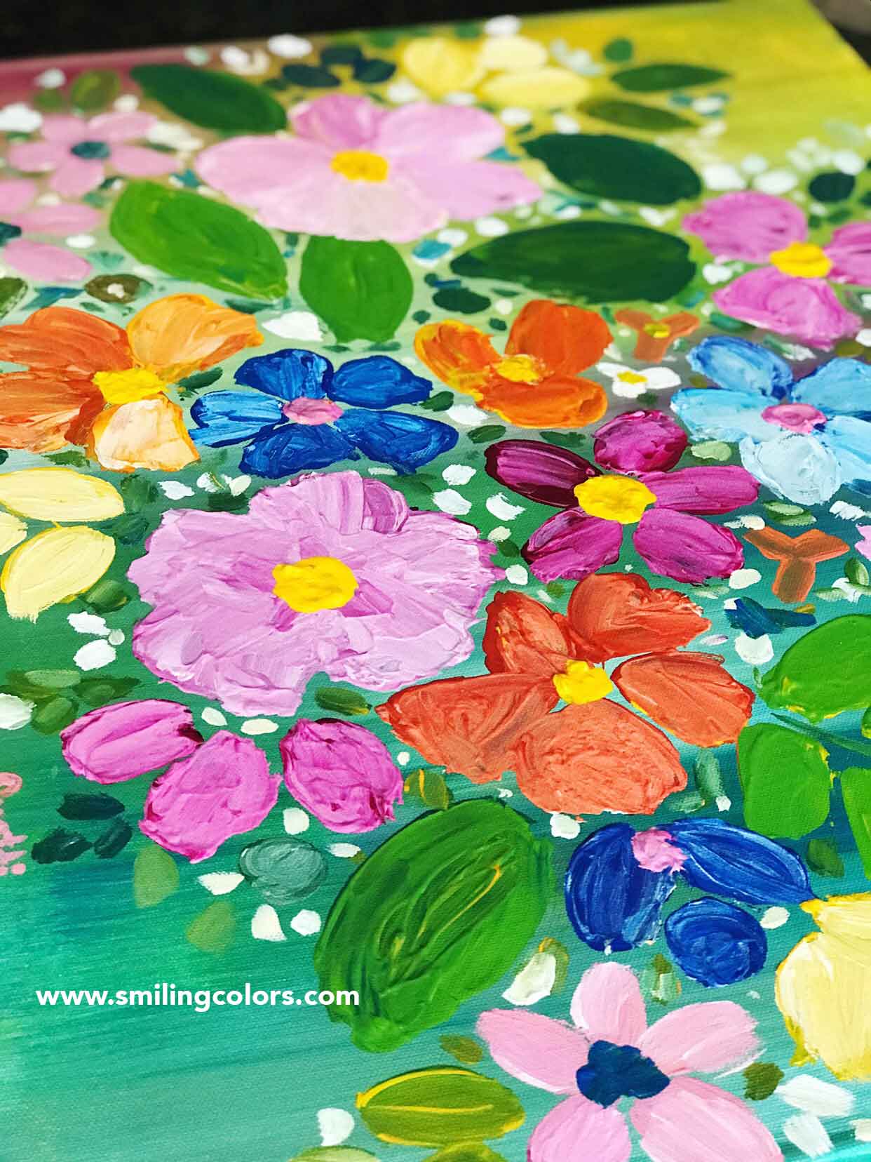 Step by step acrylic painting tutorial for easy flowers