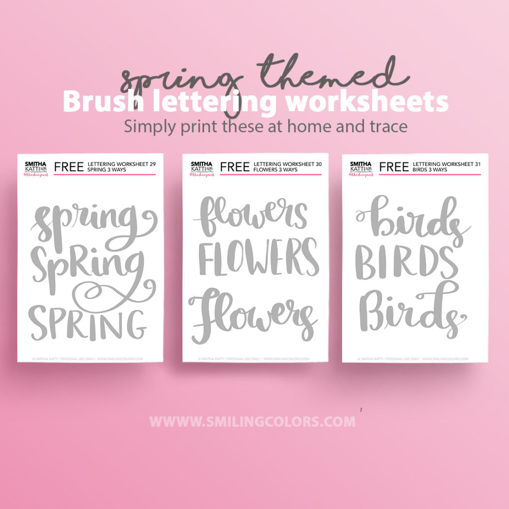 Spring themed Brush lettering worksheets