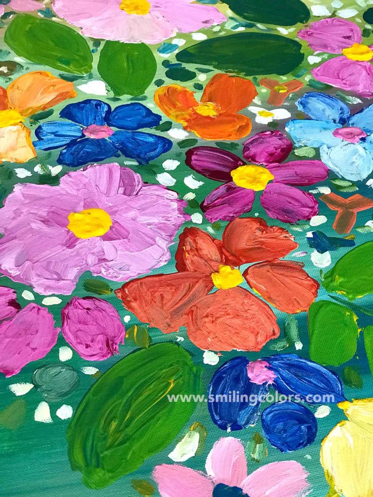 smitha paints rainbow flowers