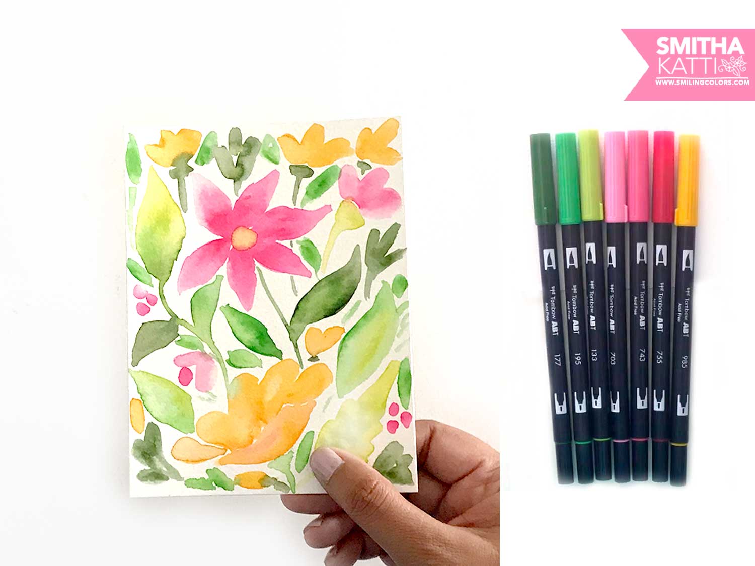 Simple watercolor flowers using Tombow Dual Brush Pens Smitha Katti