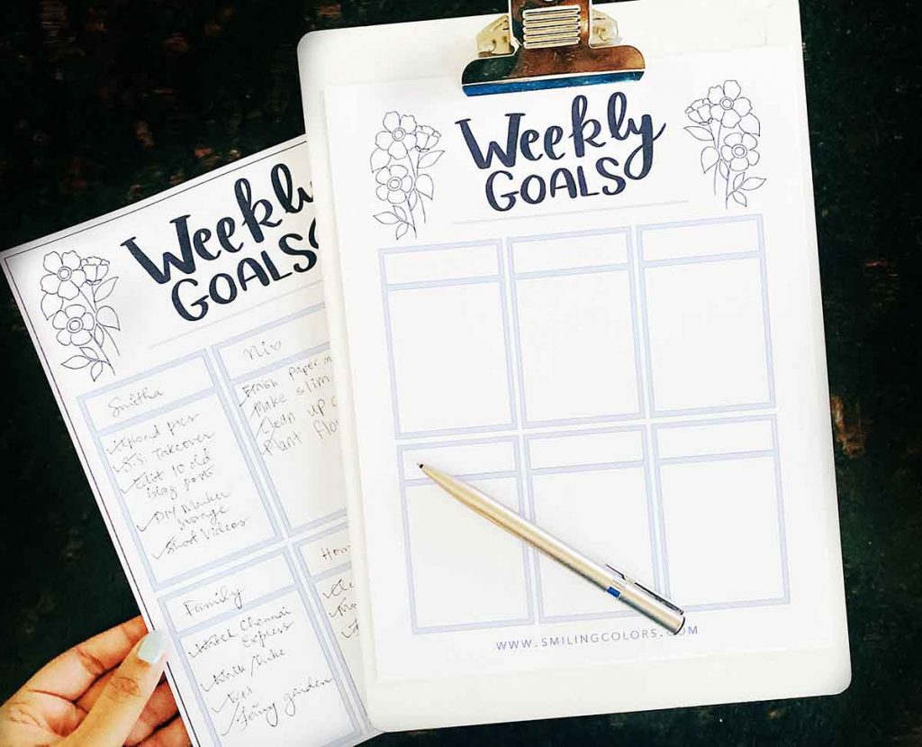 weekly goals sheets dowload