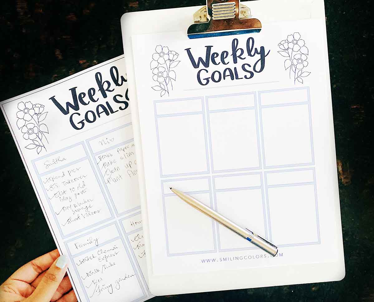 weekly goals sheets dowload