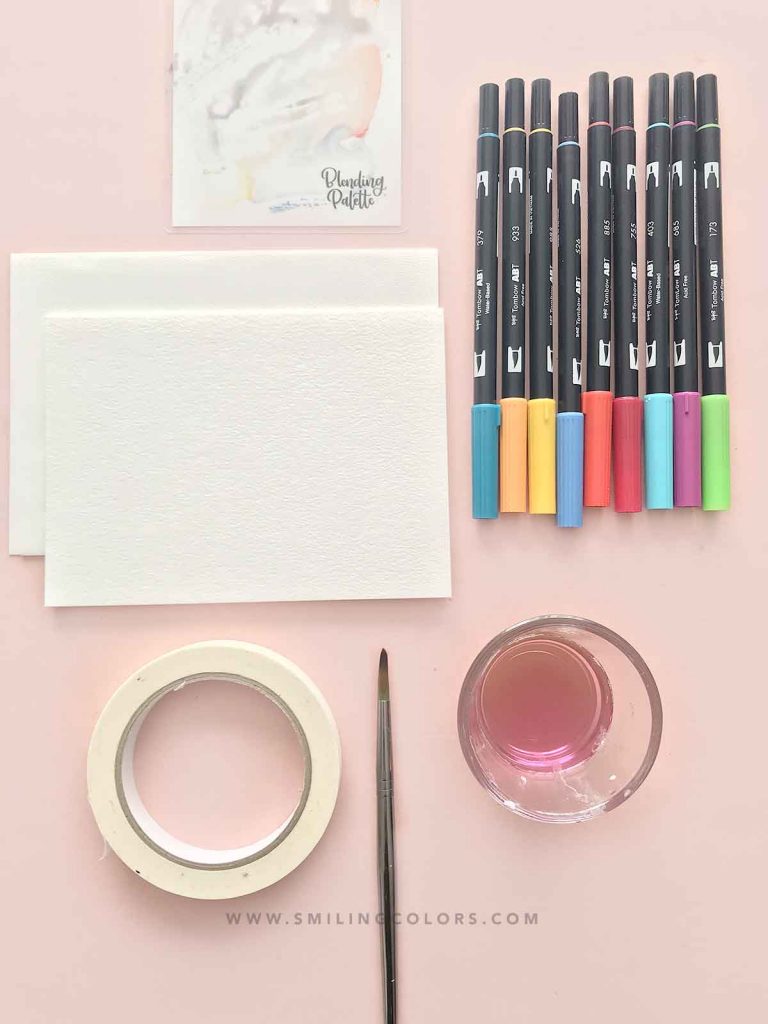 watercolor with tombow markers supplies