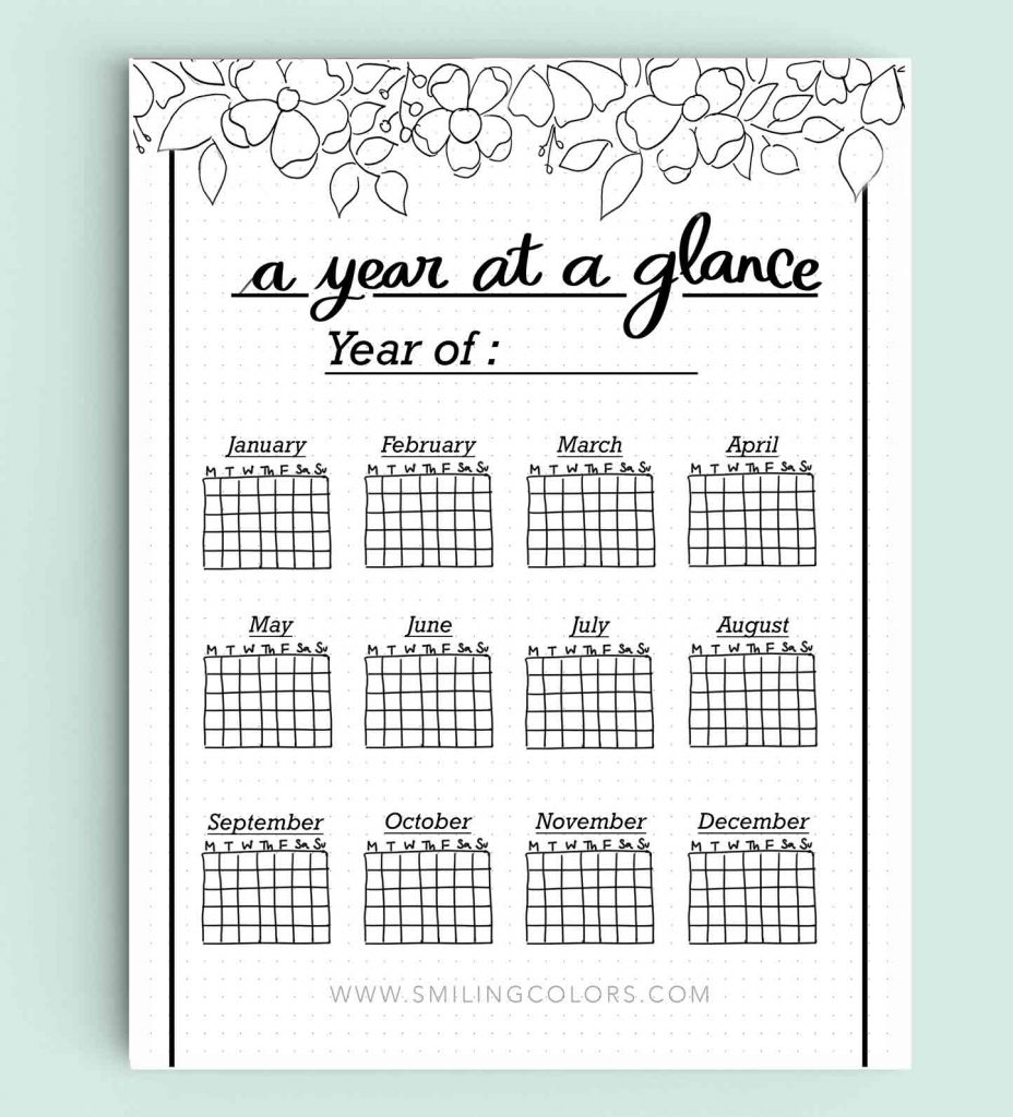 bullet journal printables a year at a glance