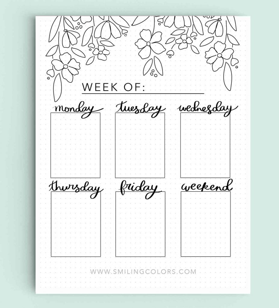 bullet journal printables weekly planner