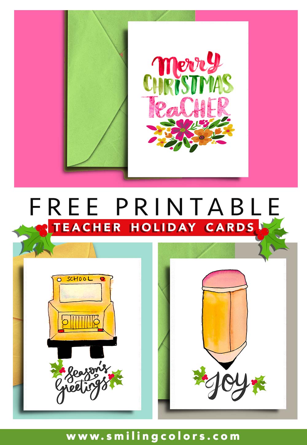 printable holiday cards for teachers and school bus driver