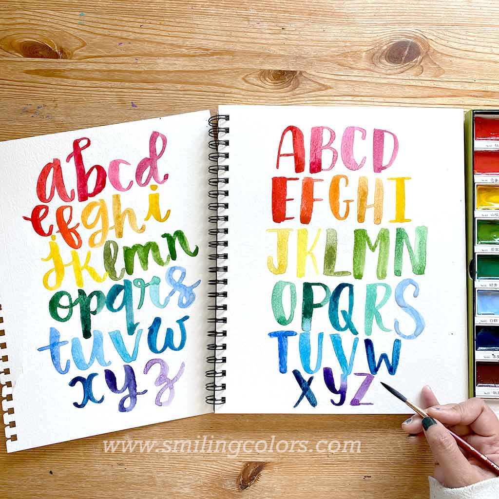 Watercolor lettering tutorial alphabets