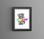 Black frame on wall with a rainbow printable quote