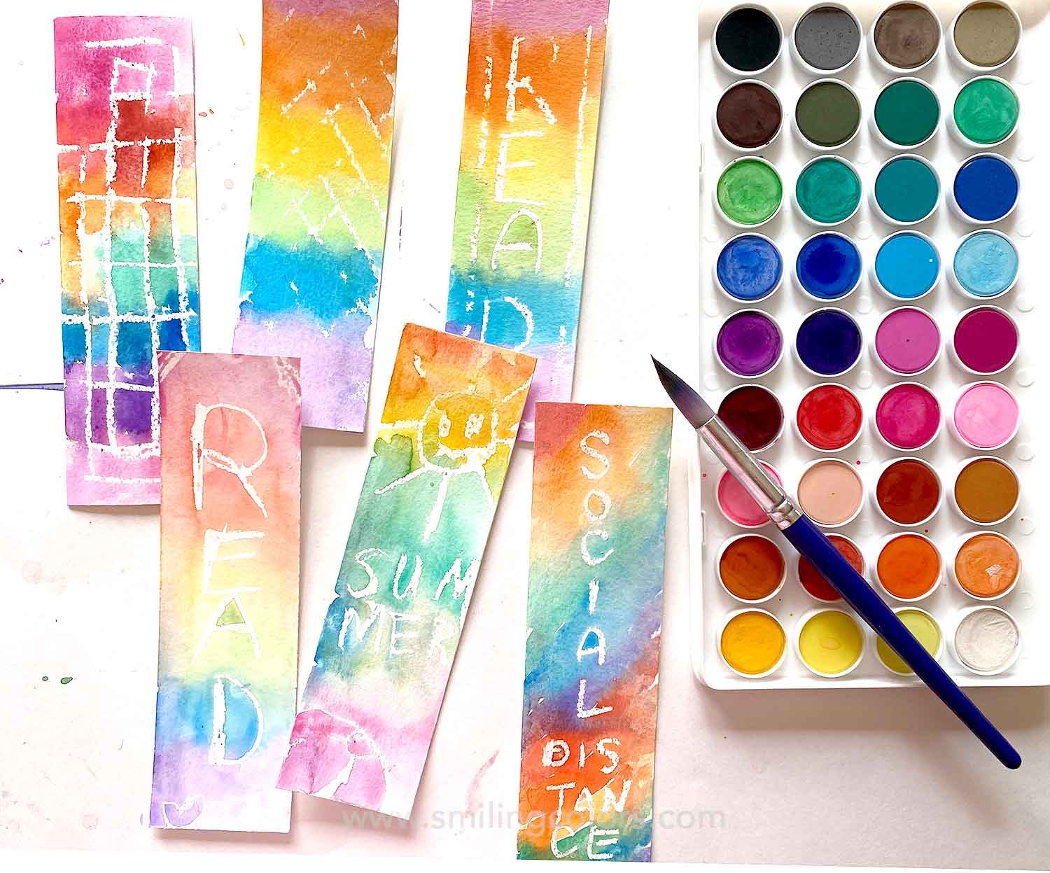 crayon resist watercolor bookmarks