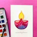 diwali watercolor painting diya
