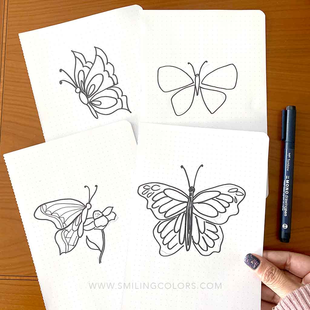 How to draw a butterfly 4 ways with printable