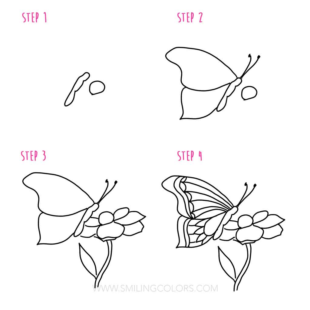 how to draw a butterfly on a flower