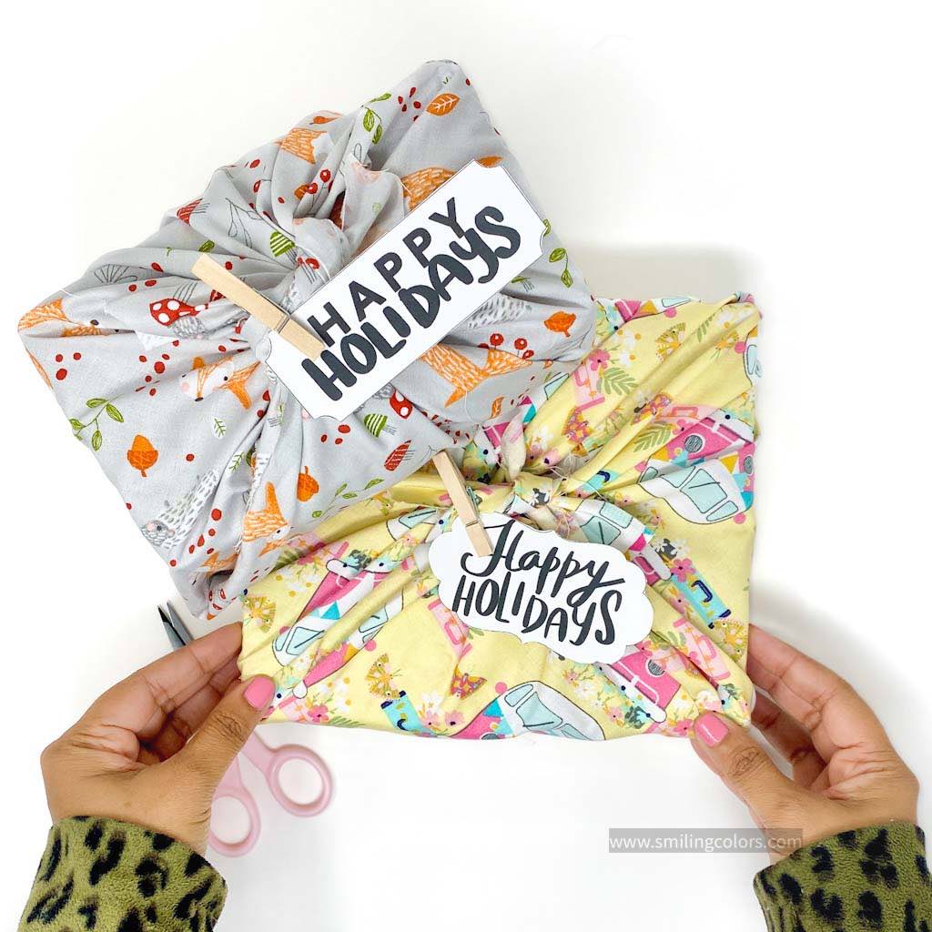 wrapping a gift with fabric