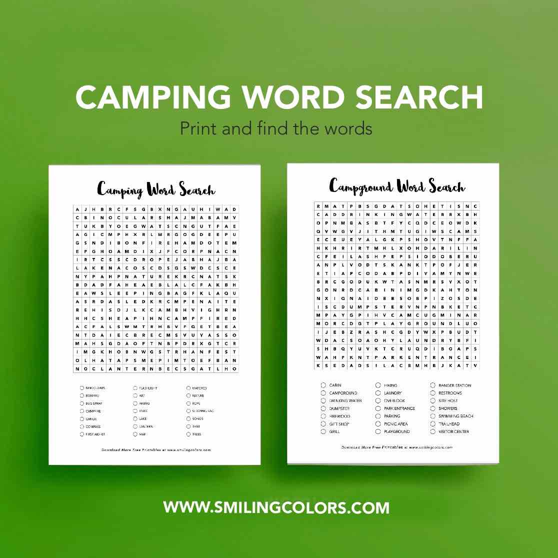 camping word search puzzle