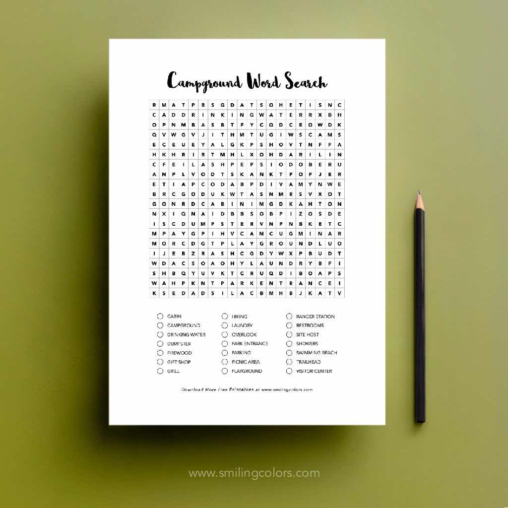 Printable Campground Word search