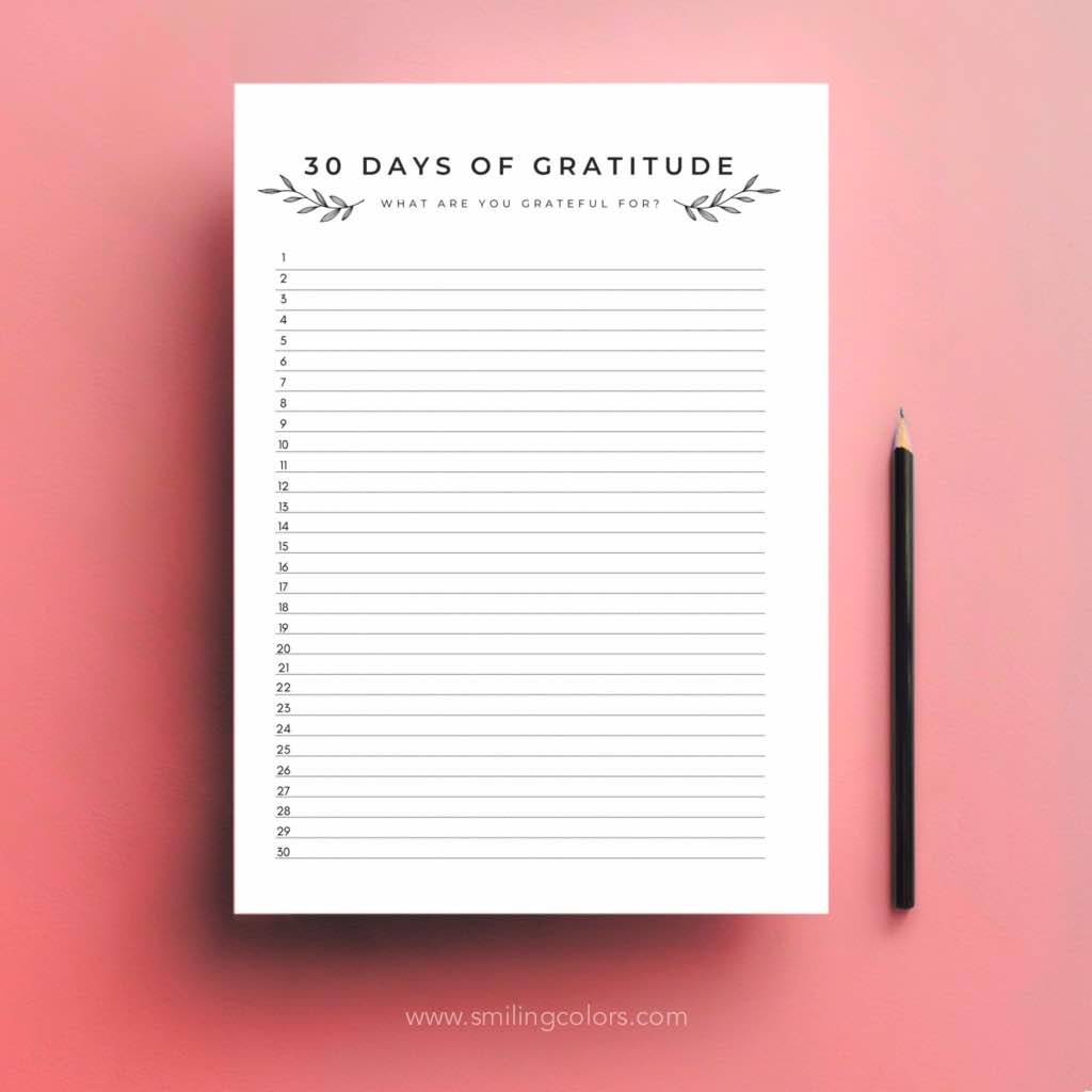 30 days of gratitude printable free