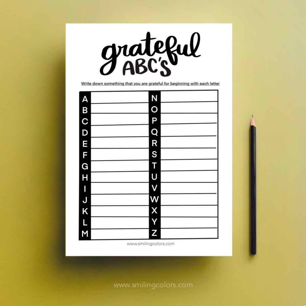 Grateful ABCs printable