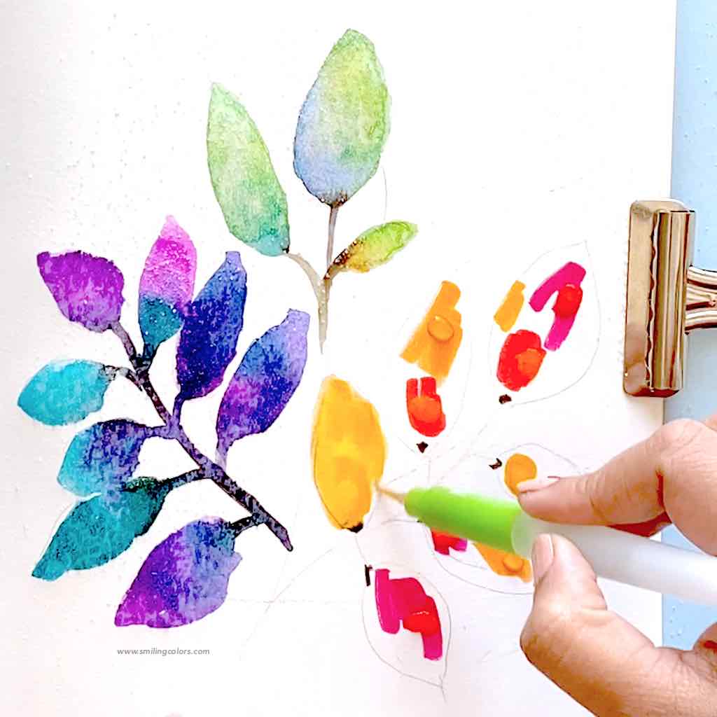 Watercolor Leaves step by step with video