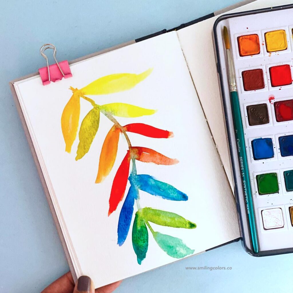 easy watercolor leaves example