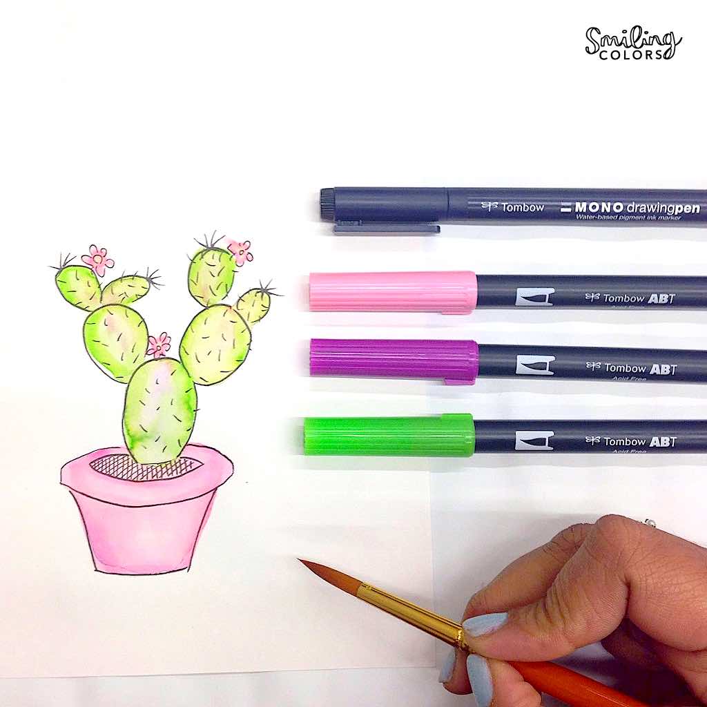 how to draw a cactus with flowers