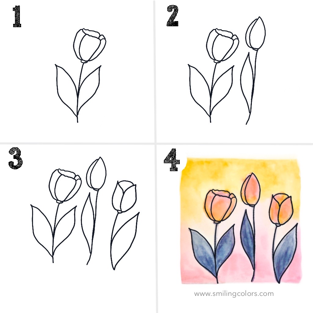 tulip drawing ideas step by step tutorial