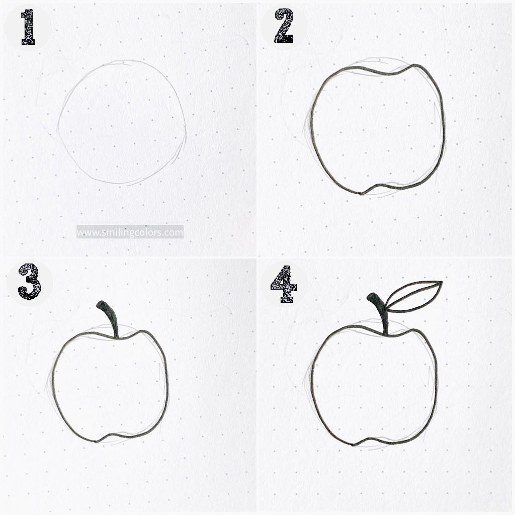 apple line drawing step by step