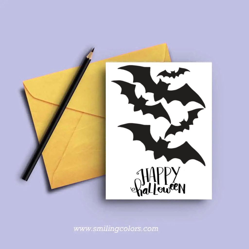 free printable happy halloween card bats\