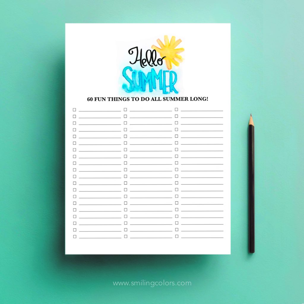 Smiling Colors summer bucket list printable template