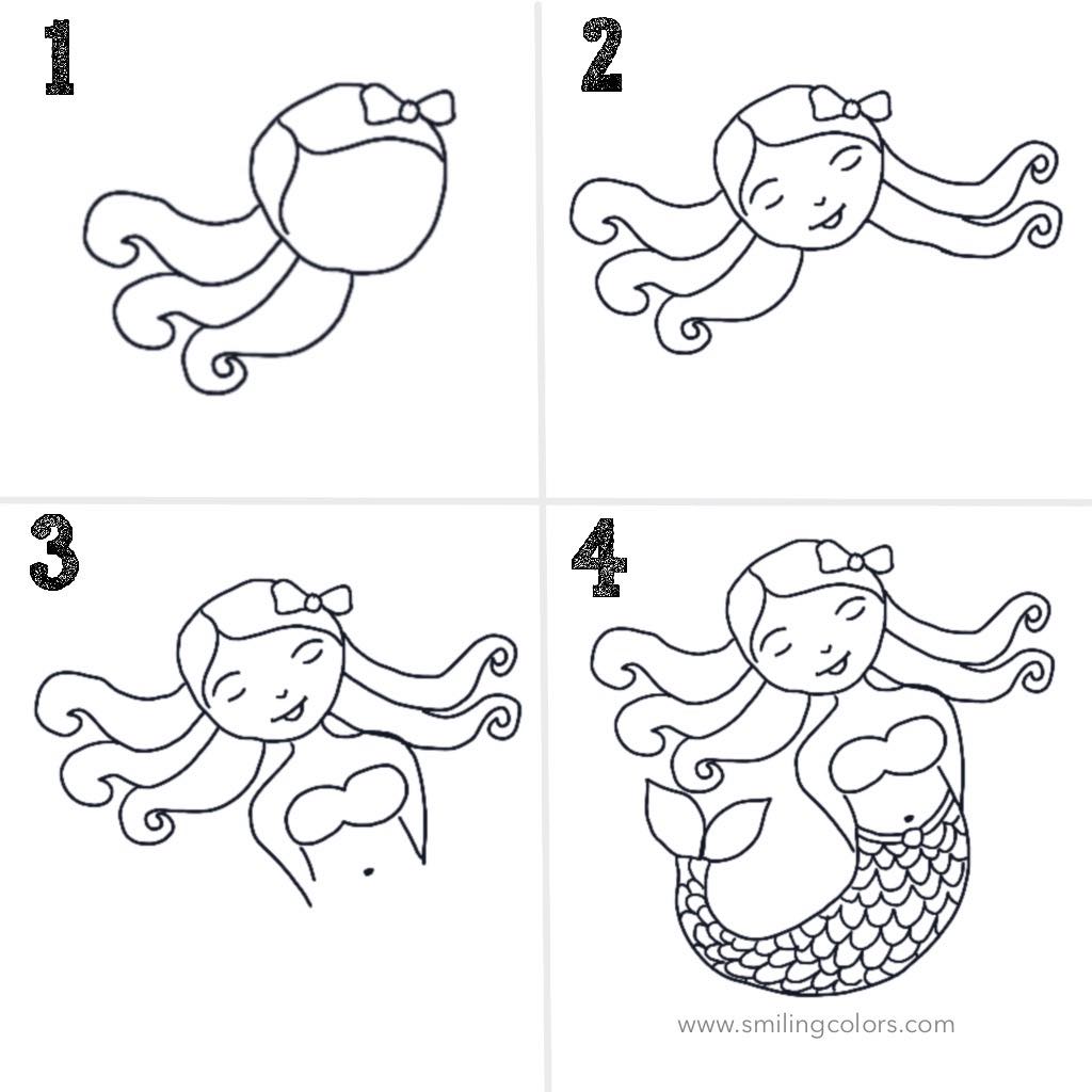 How to draw a mermaid simple step by step