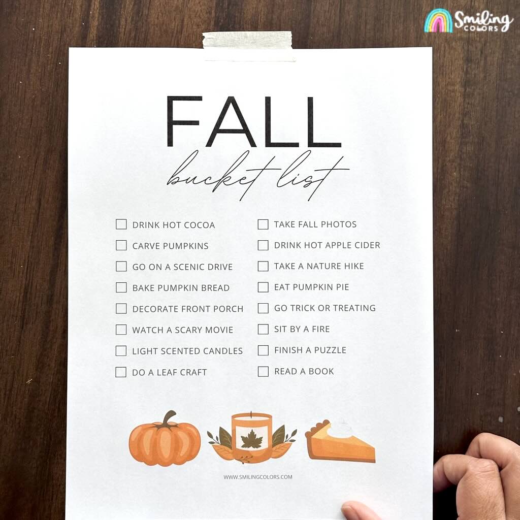 fall bucket list printable