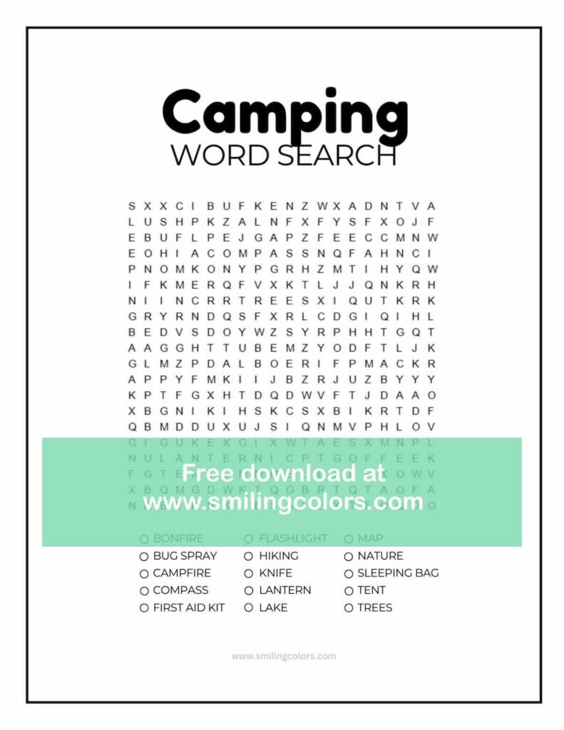 camping word search