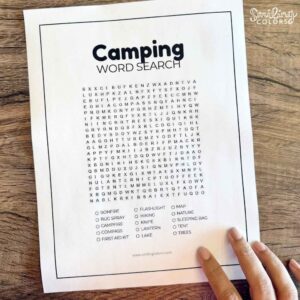 Camping word search printable