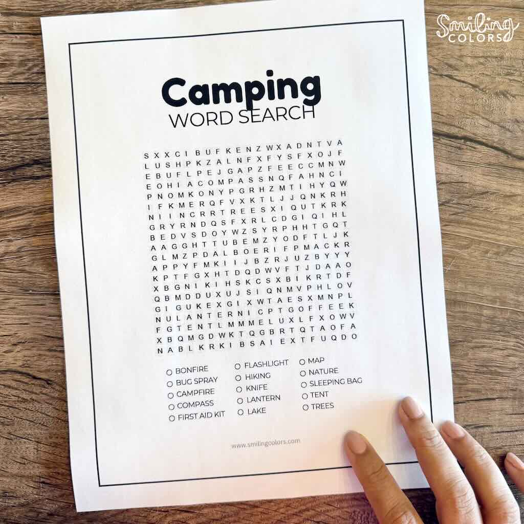 Camping word search printable