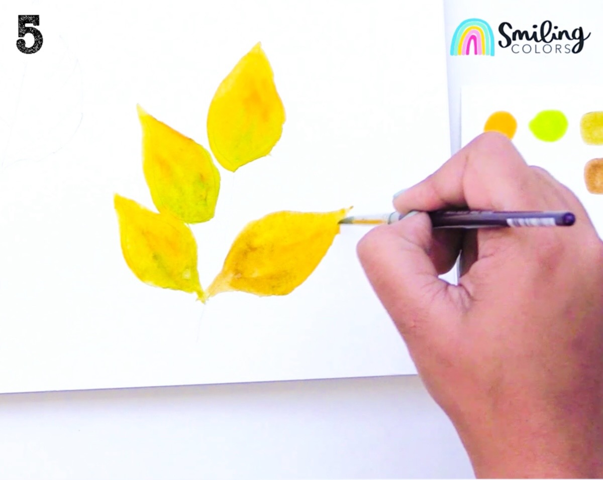 watercolor ash leaf branch step 5