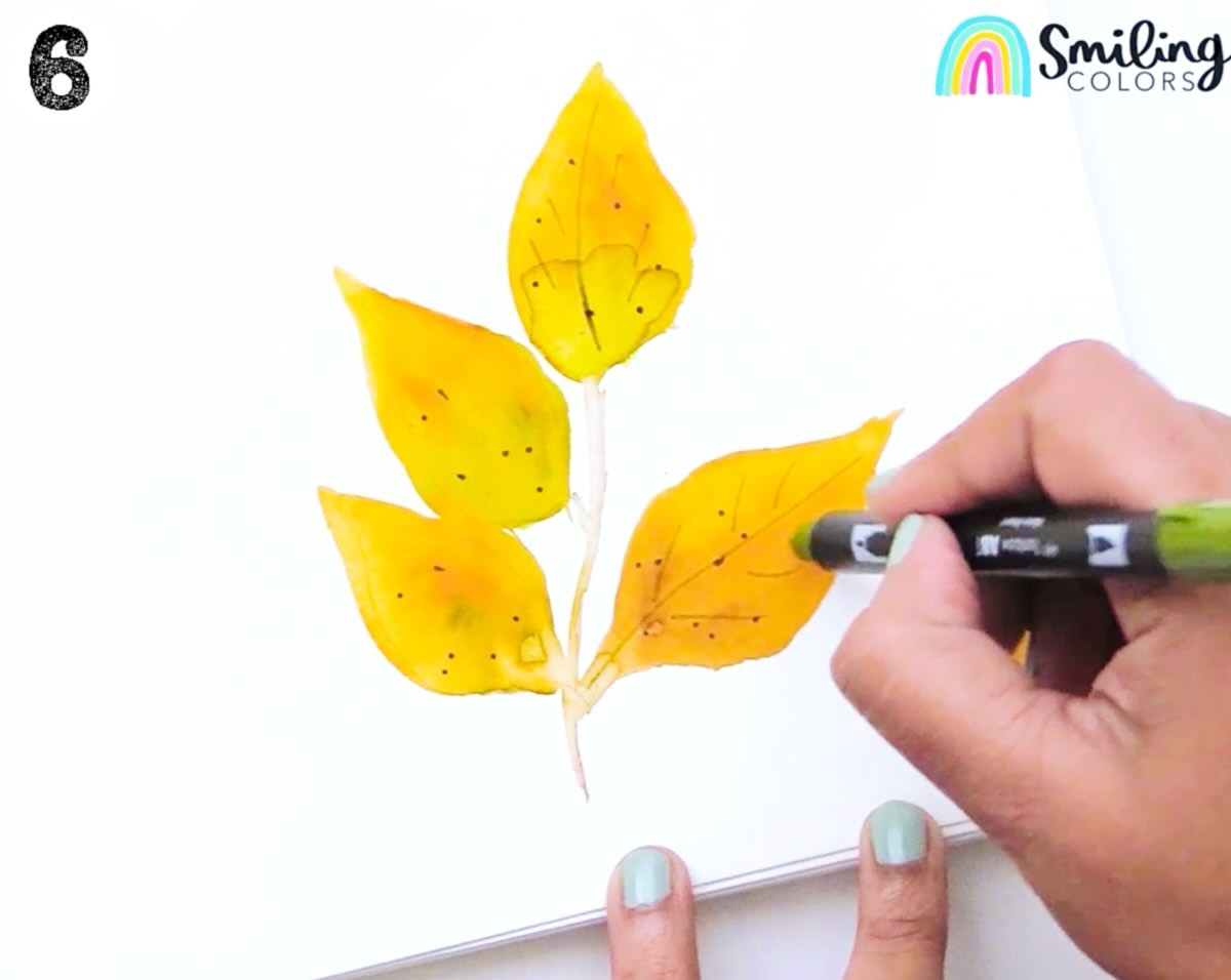 watercolor ash leaf branch step 6
