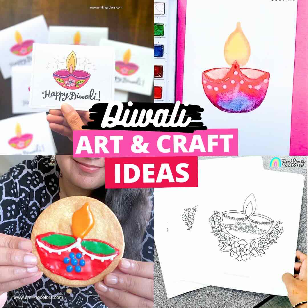 collage of 4 Diwali art and craft ideas